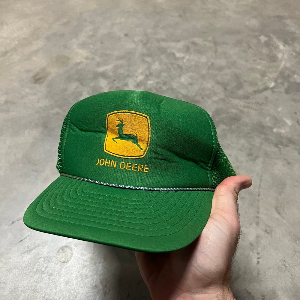 Vintage John Deere Trucker Hat Green Snapback Mesh Nissun Cap Logo Rope Detail